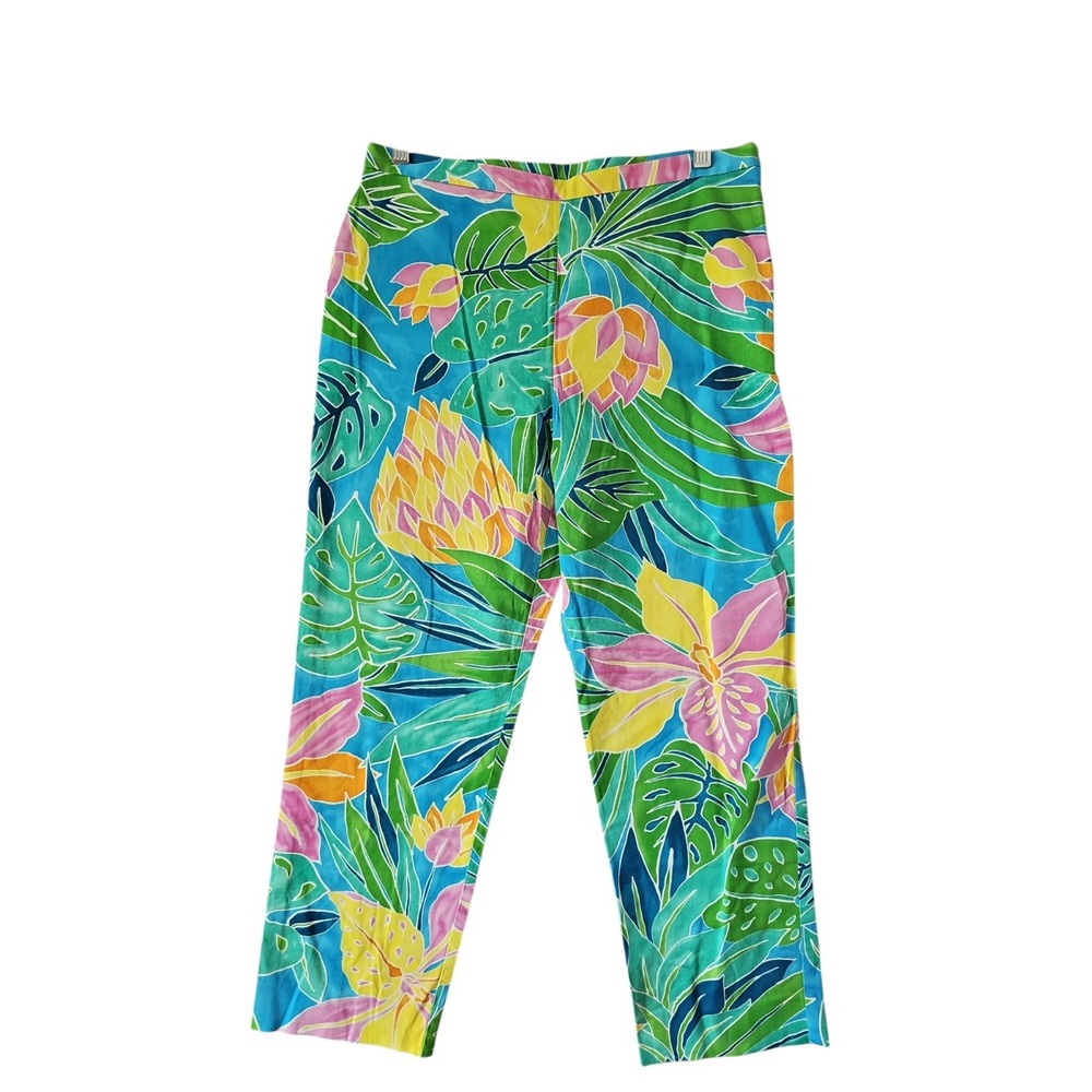 LAUREN RALPH LAUREN Cotton Blend Floral Flat Front Side Zip Pant 10 VACAY VIBES!